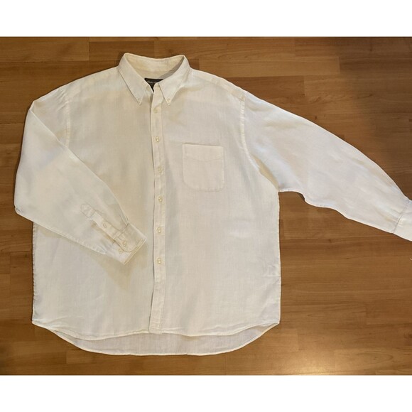 Eddie Bauer 100% Linen‎ Men's XXL /2XL Button Down Long Sleeve Shirt Ivory Beige - Picture 1 of 9